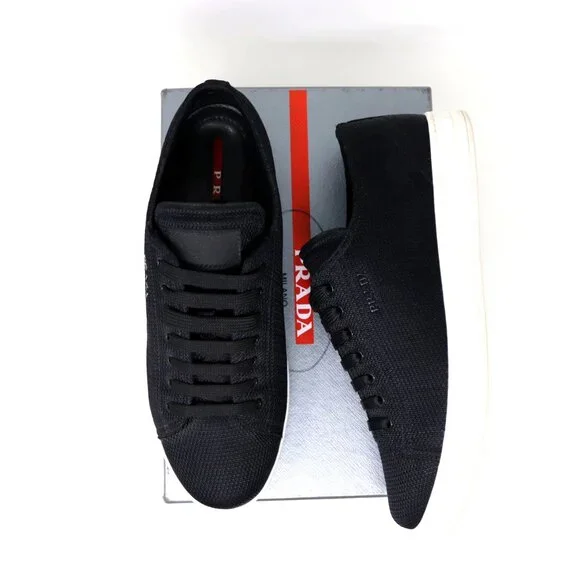 Prada 41 Black Sneaker Mesh Knit Fabric 3E6187 - Picture 2 of 12